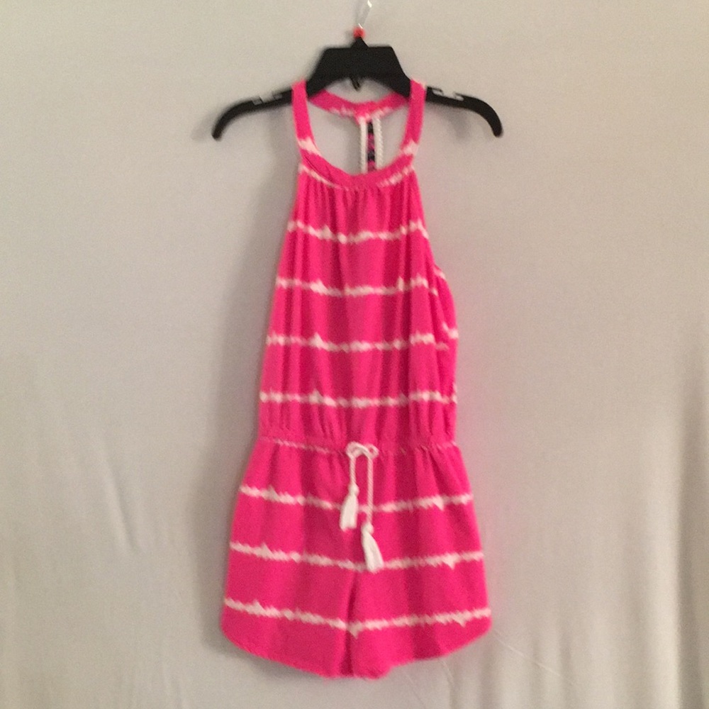 Girls size large pink and white romper
